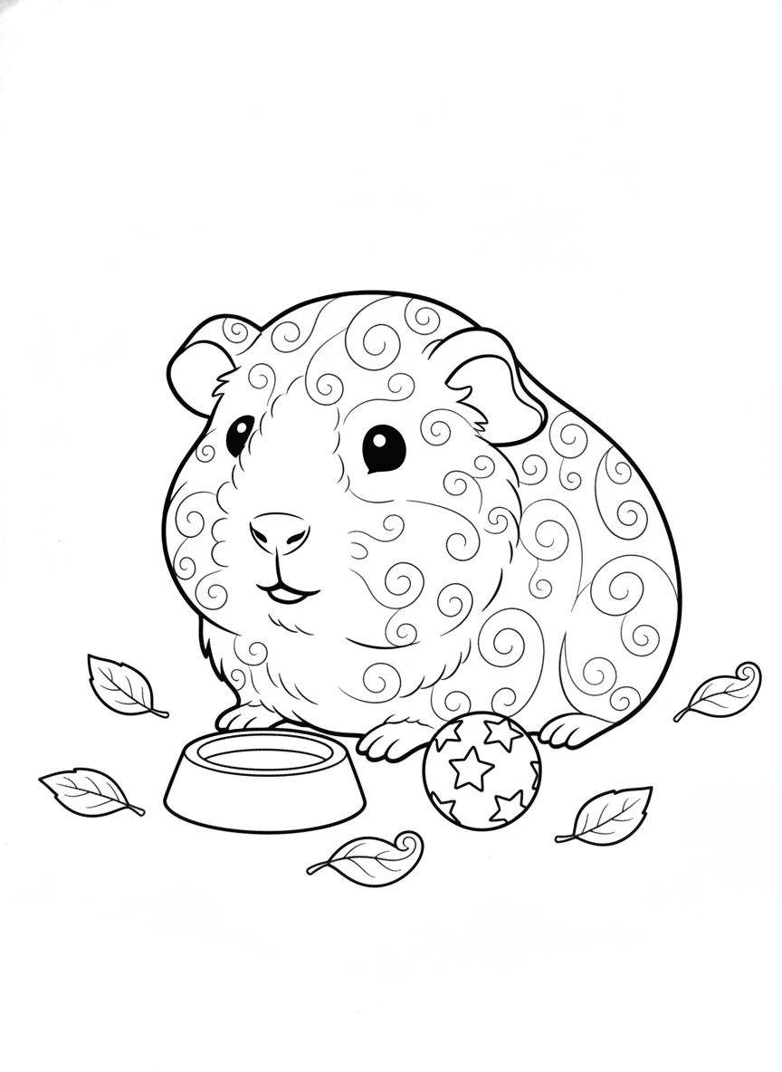 Adorable Abyssinian Guinea Pig Fun Coloring Page for Kids
