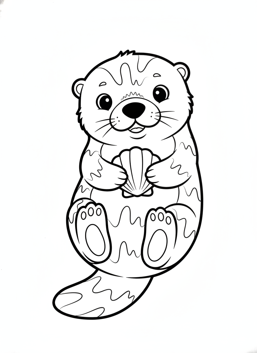 Adorable Baby Sea Otter Coloring Page for Kids