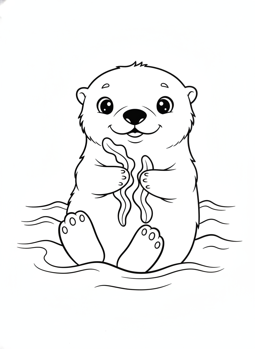 Adorable Baby Sea Otter Coloring Page: Playful Ocean Fun for Kids!
