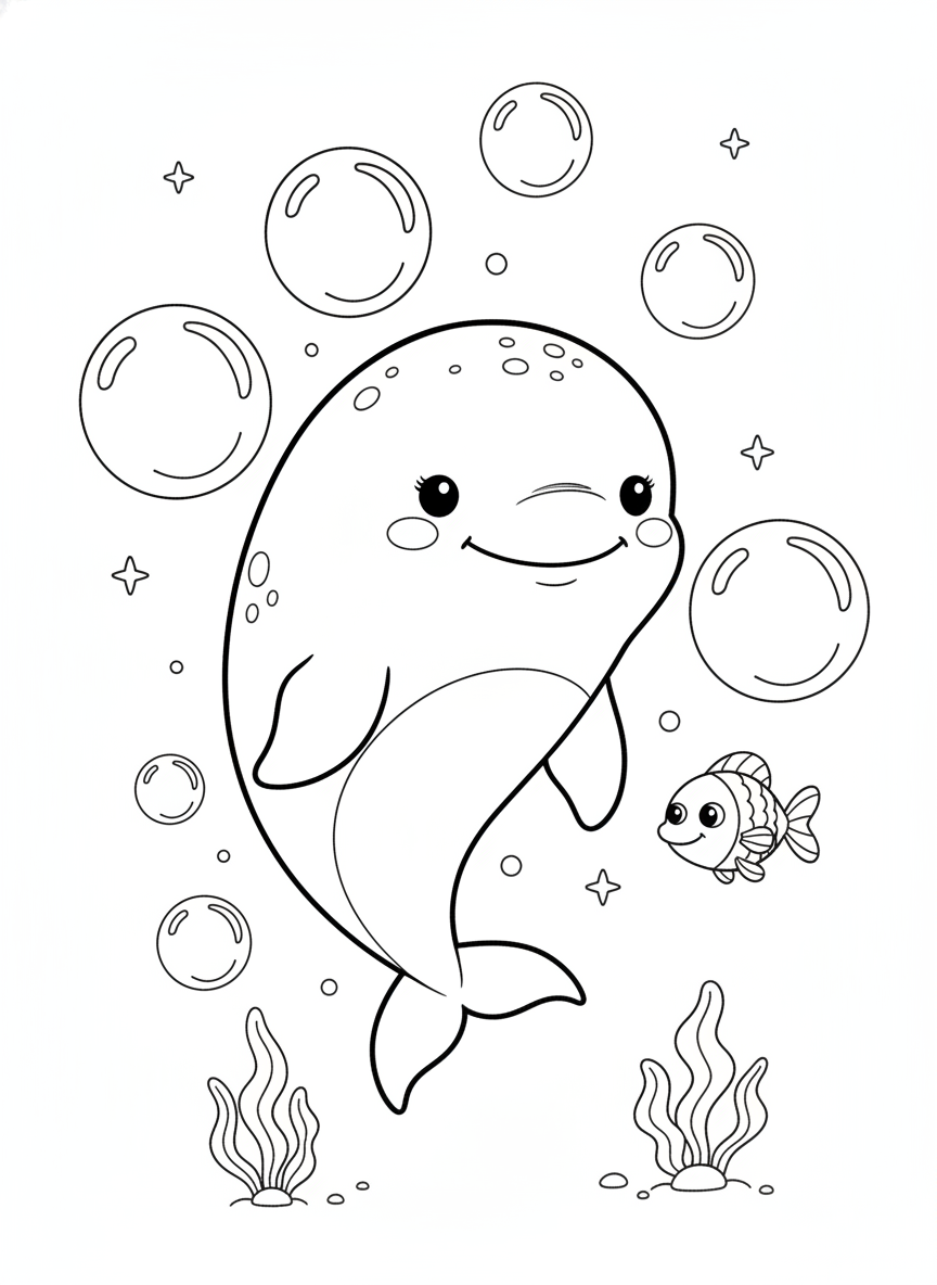 Adorable Beluga Whale Adventure: A Fun Ocean Coloring Page for Kids