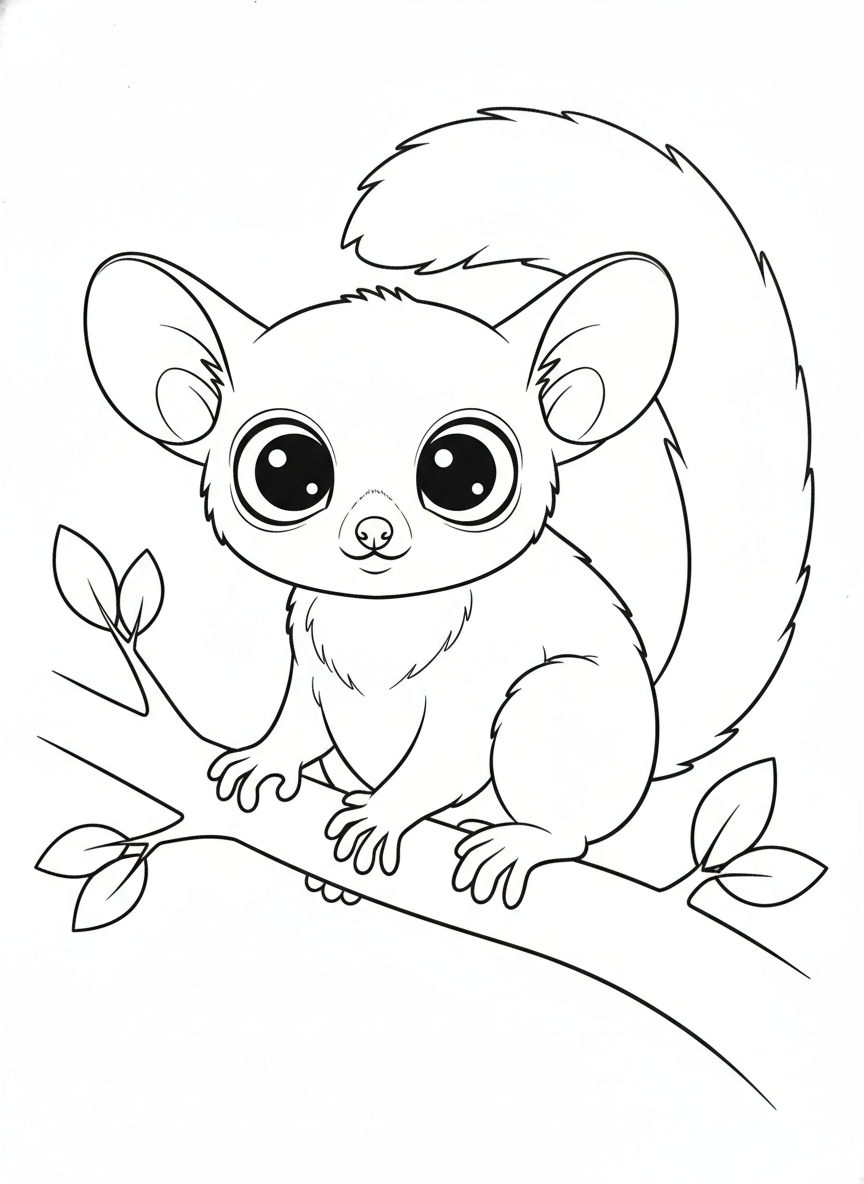 Adorable Bushbaby on a Branch Coloring Page for Kids