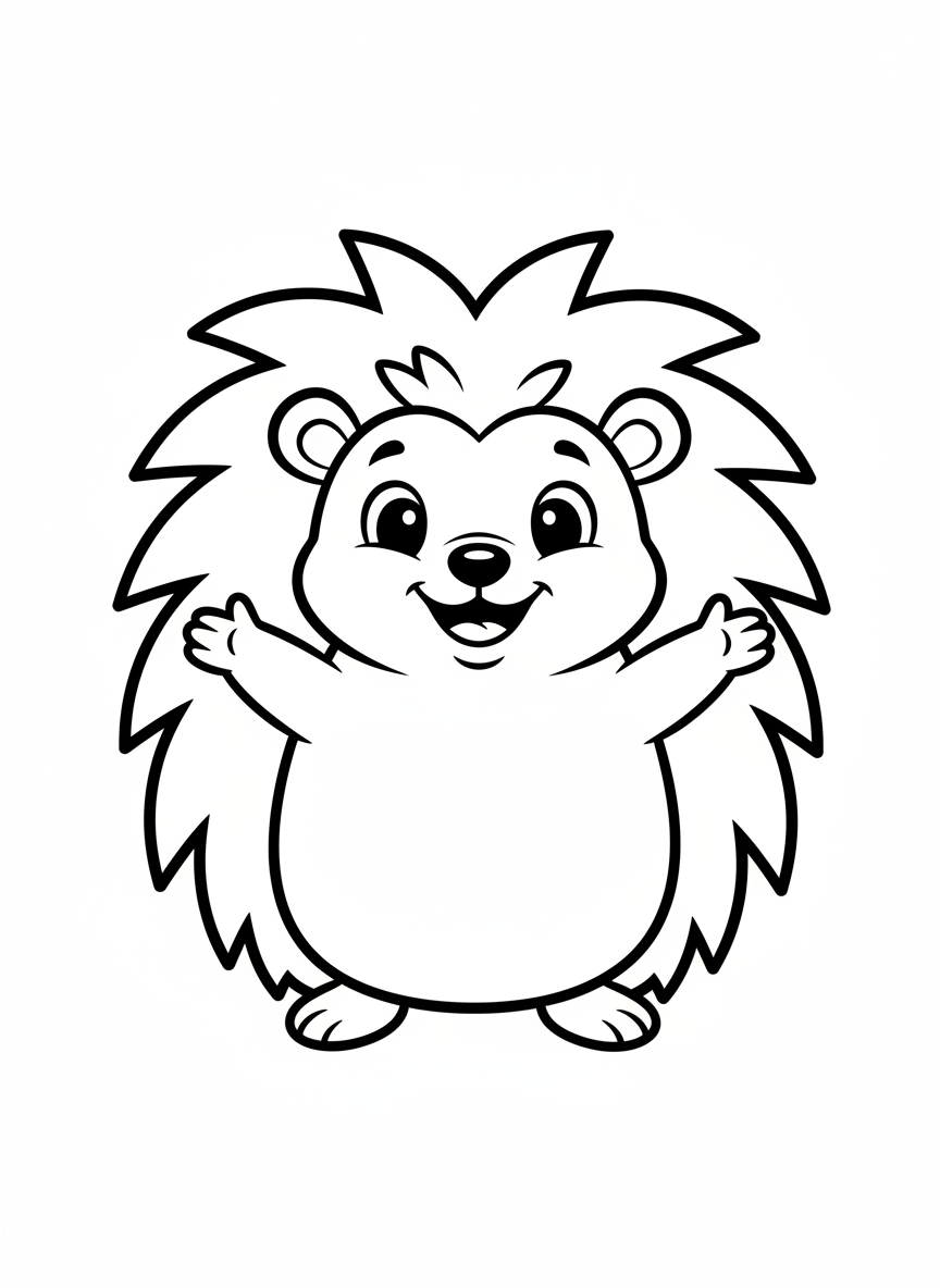 Adorable Cartoon Hedgehog Coloring Page for Young Children