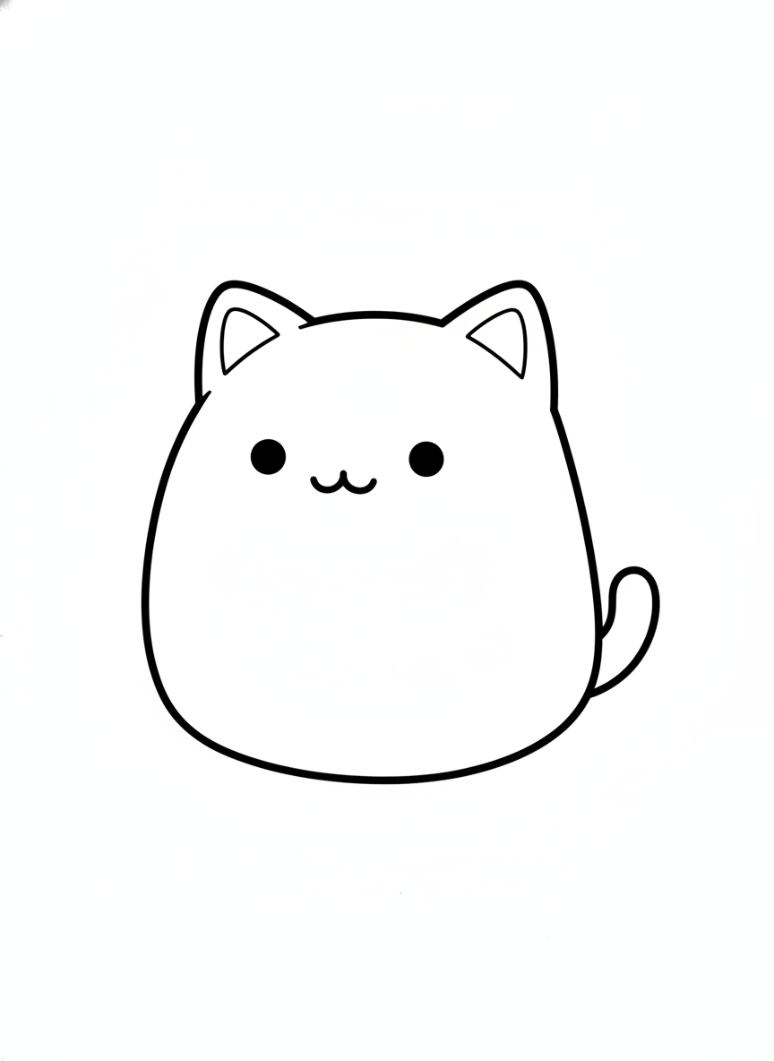 Adorable Cat Marshmallow: Easy Coloring Page for Kids