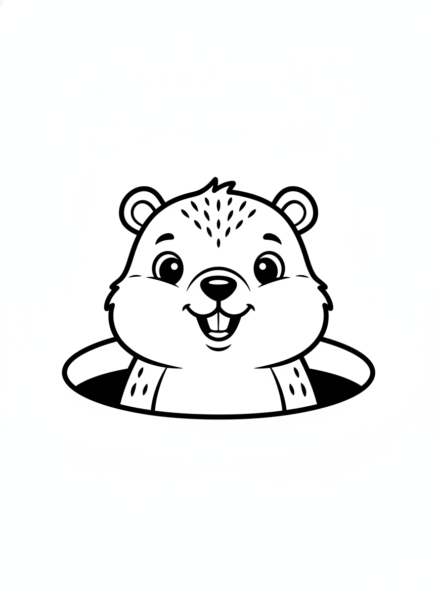 Adorable Groundhog Peeking from Burrow: A Fun Coloring Page for Kids