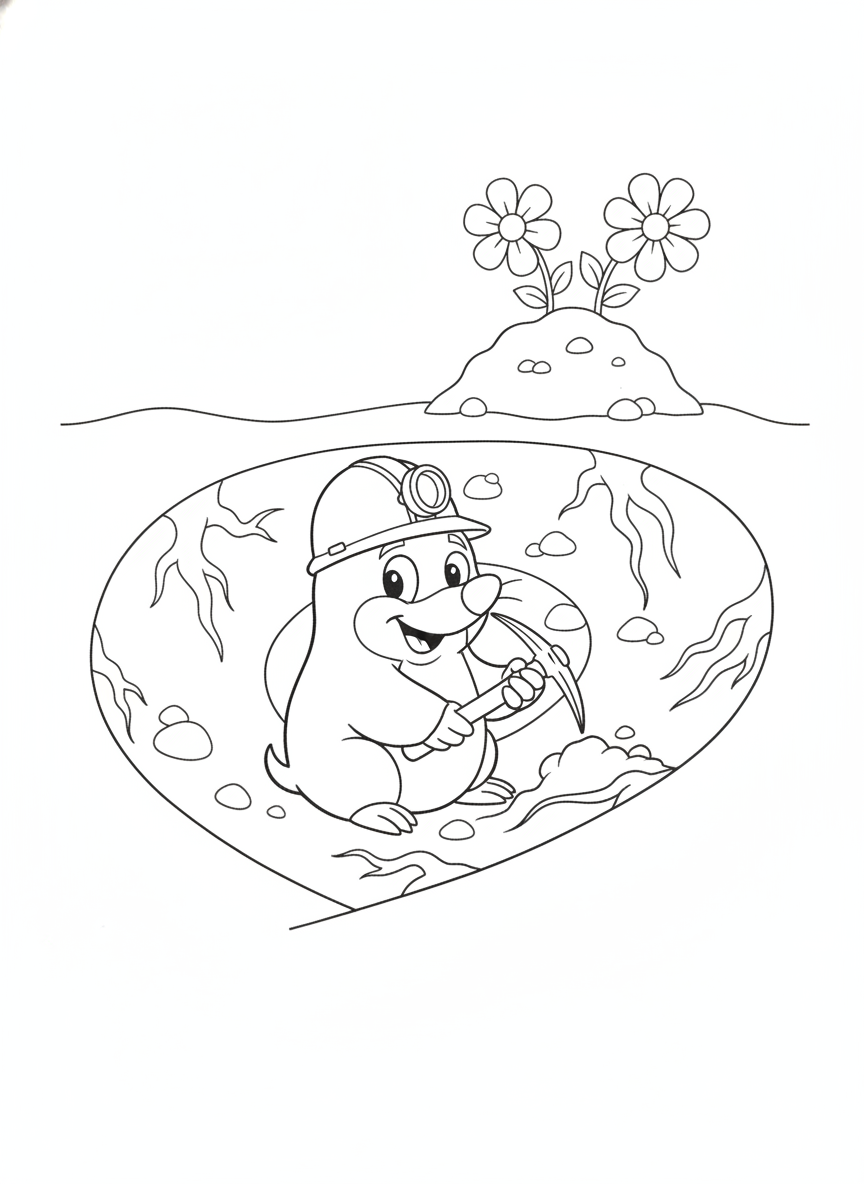 Adorable Mole Miner's Tunnel Adventure Coloring Page