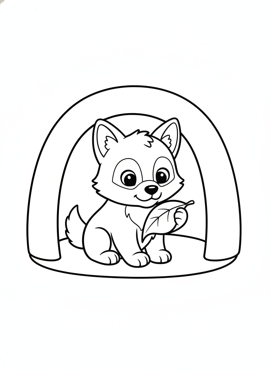 Adorable Wolf Pup in Den Coloring Page for Kids