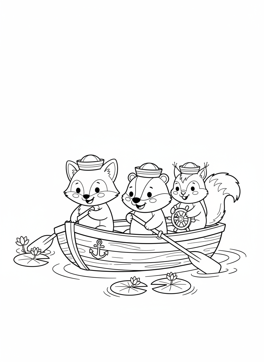 Animal Friends Boat Ride Coloring Page