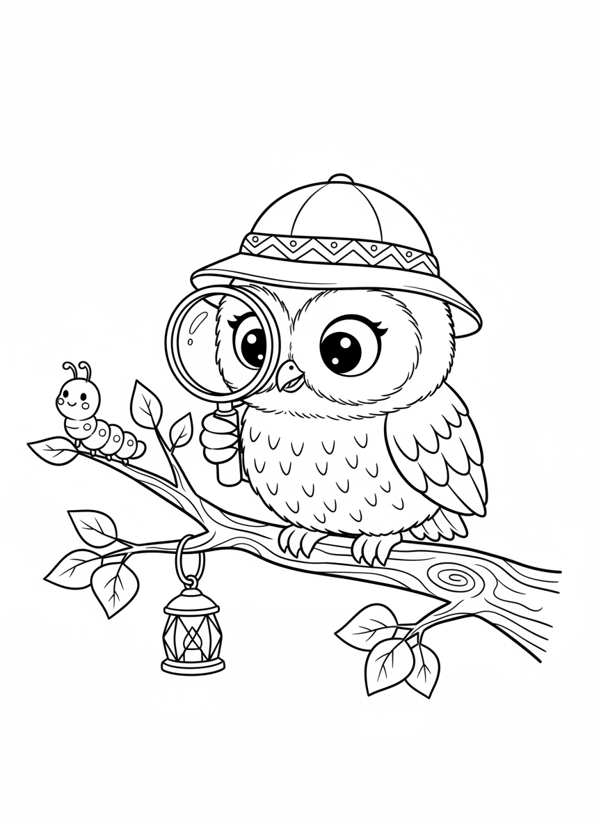 Baby Owl Explorer Coloring Page for Kids