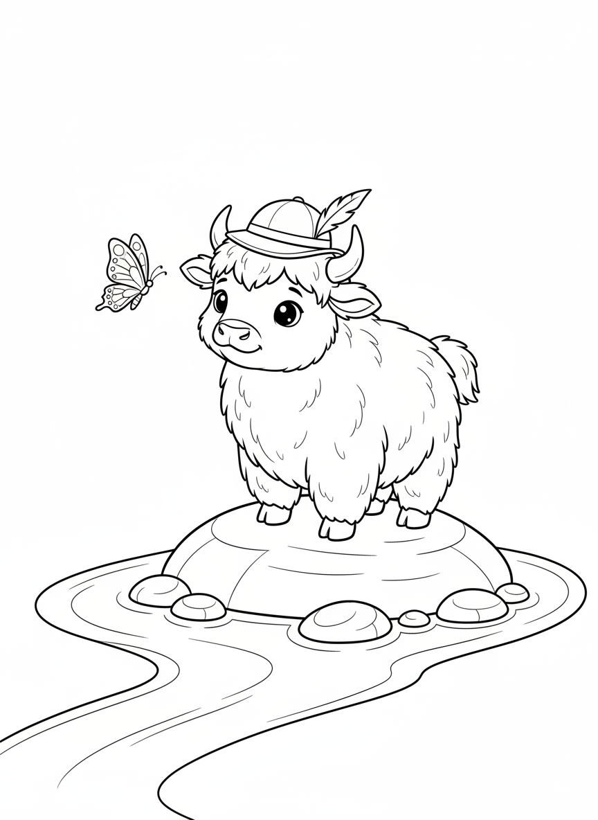 Baby Yak Adventurer Coloring Page