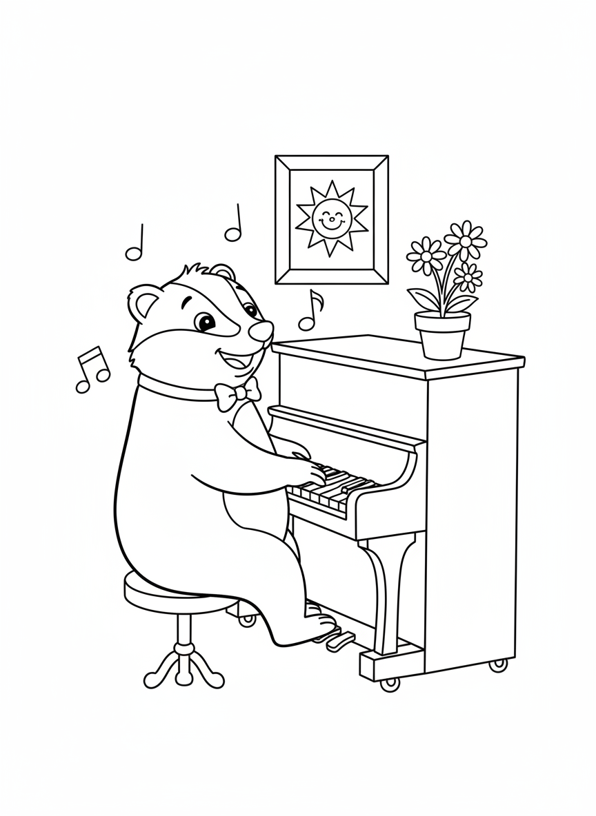 Badger Playing Piano Coloring Page