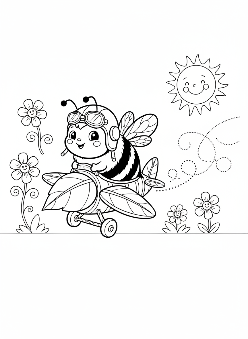 Bumblebee Pilot Adventure Coloring Page