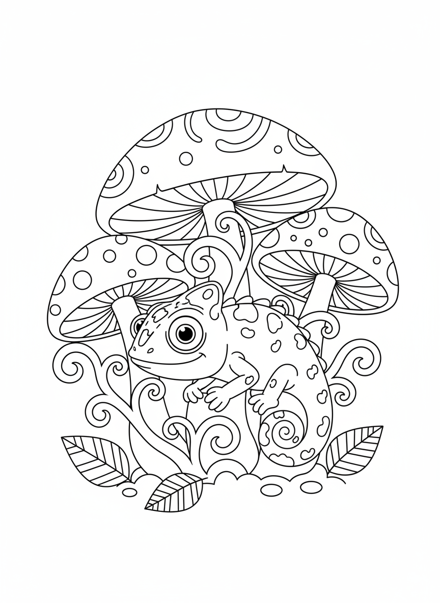 Chameleon Hide-and-Seek Coloring Page for Kids