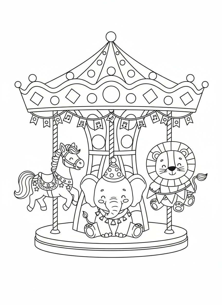 Charming Carousel Animals Coloring Page for Kids