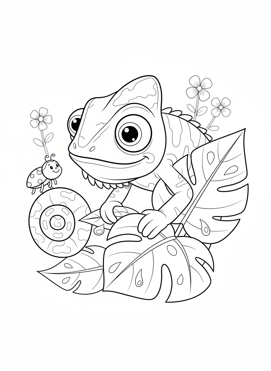 Charming Chameleon Peek-a-Boo Coloring Page