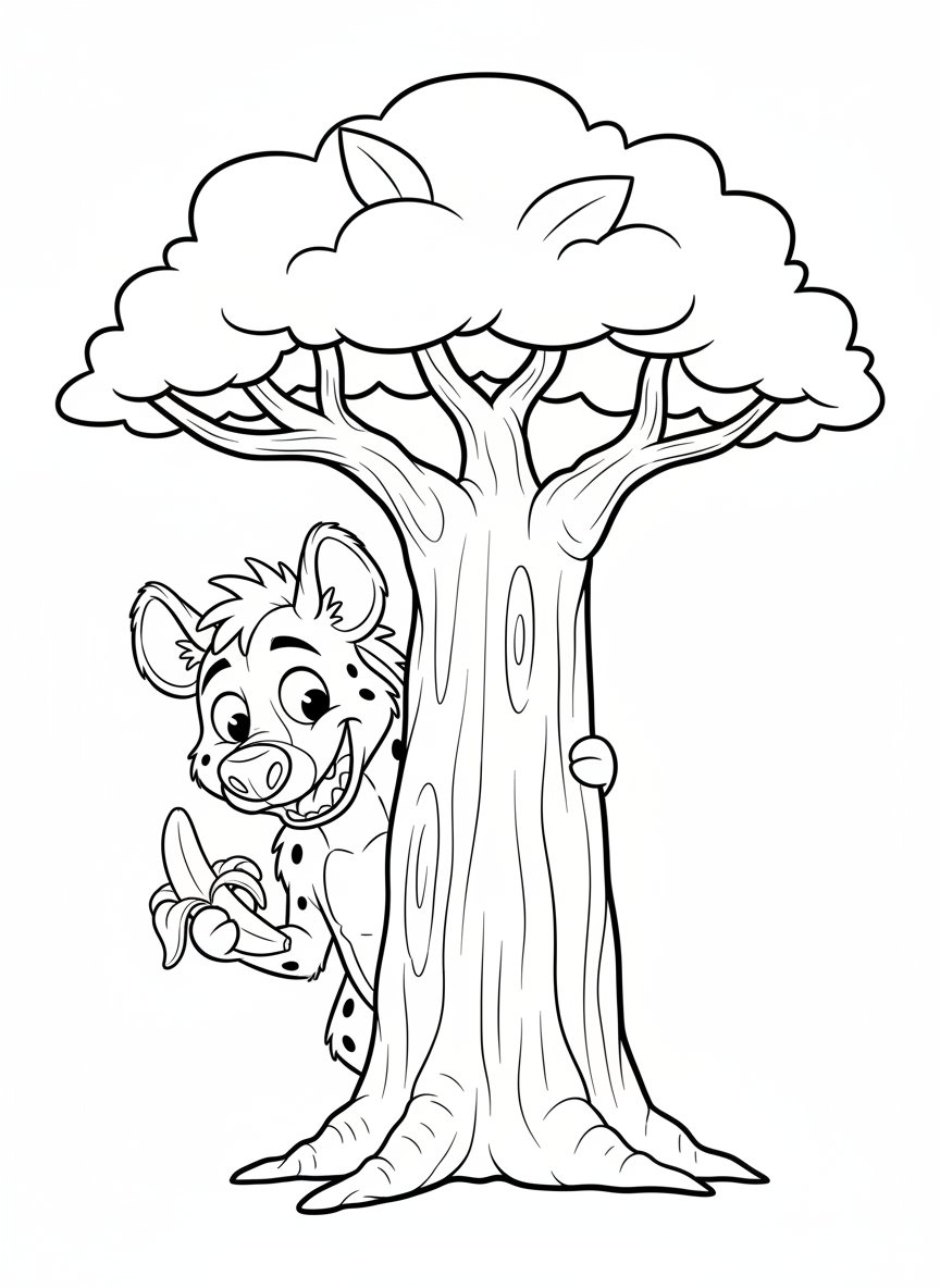 Cheeky Hyena & Banana Coloring Page