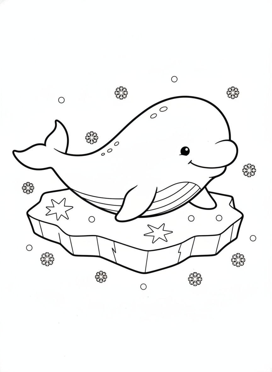Cheerful Beluga Whale & Ice Floe Coloring Page for Kids
