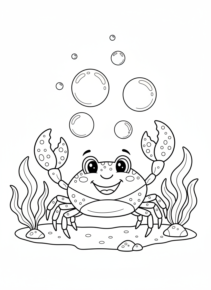 Cheerful Crab Fun: An Underwater Adventure Coloring Page for Kids