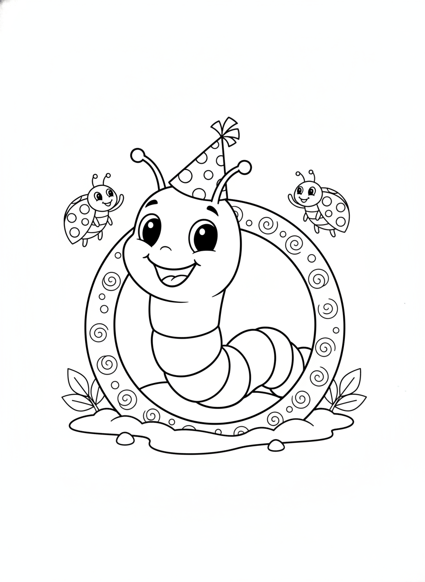 Cheerful Earthworm Party: A Fun Coloring Page for Kids