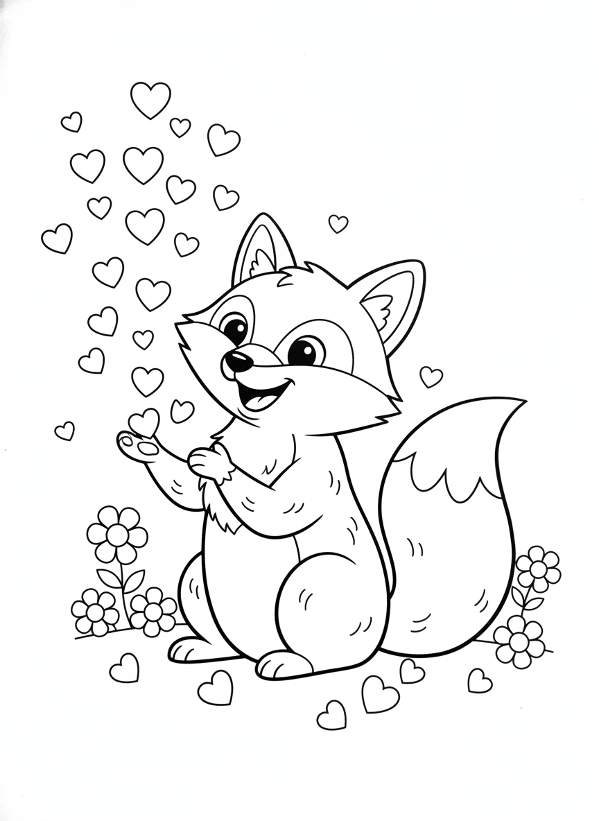 Cheerful Fox Tossing Confetti Coloring Page for Kids