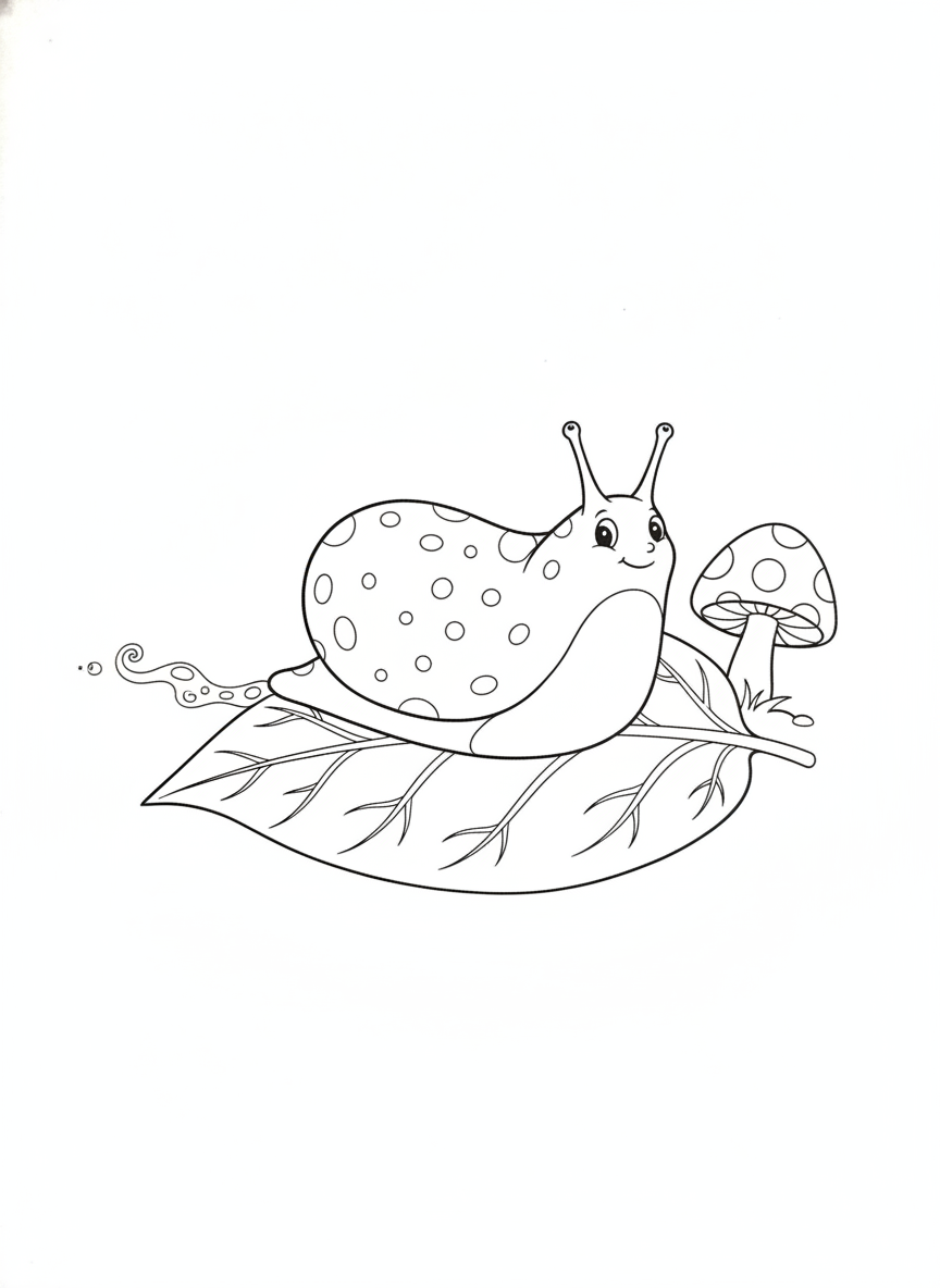 Cheerful Garden Slug & Mushroom Coloring Page for Kids