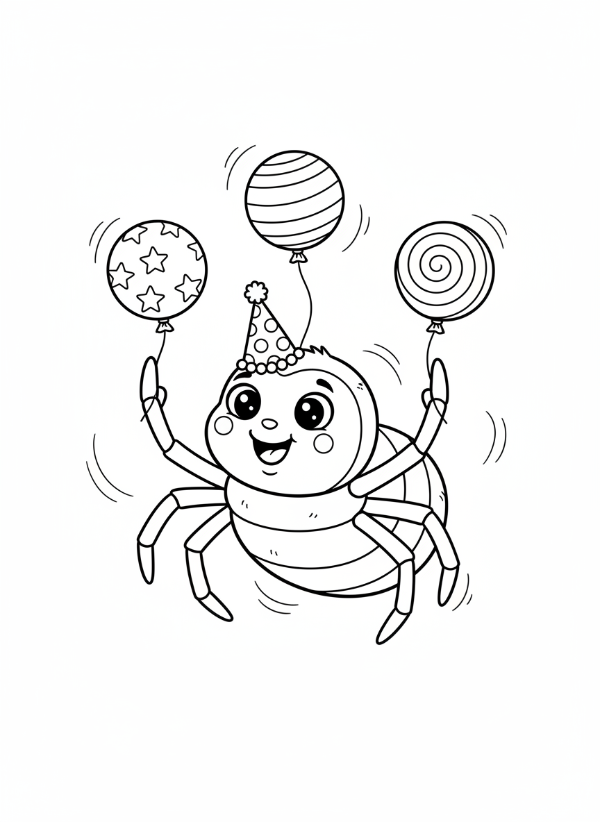 Cheerful Juggling Spider Coloring Page