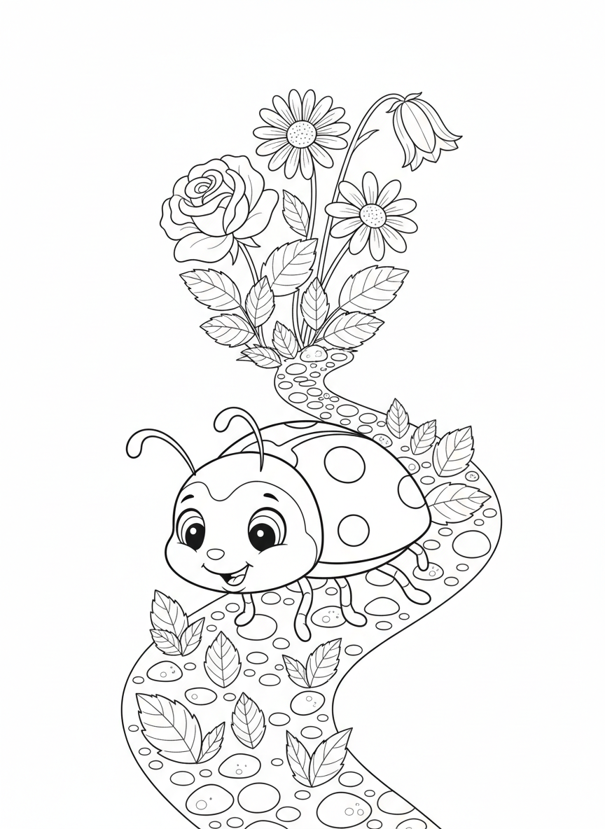 Cheerful Ladybug's Garden Path Coloring Page