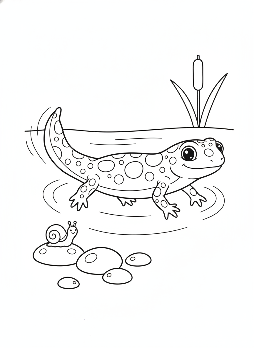 Cheerful Newt & Friendly Snail Coloring Page for Kids