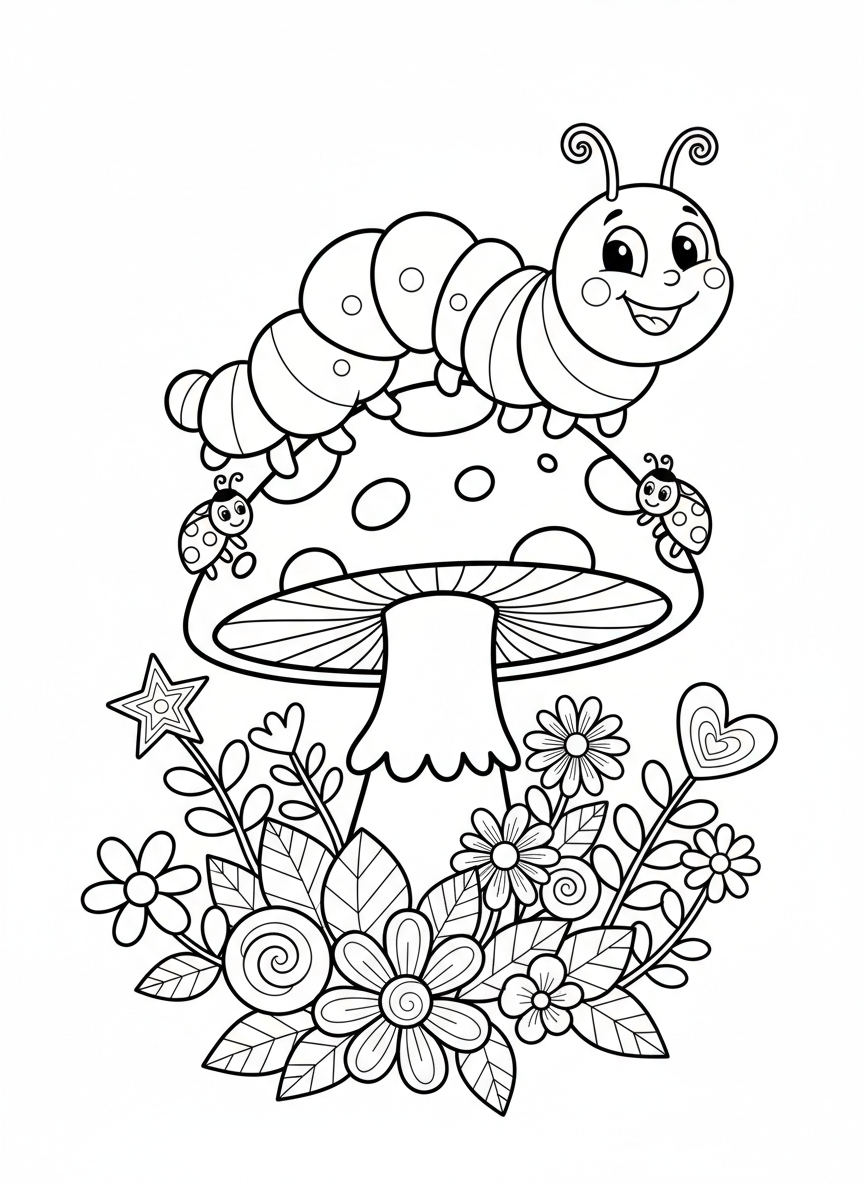 Cheerful Rainbow Caterpillar Coloring Page