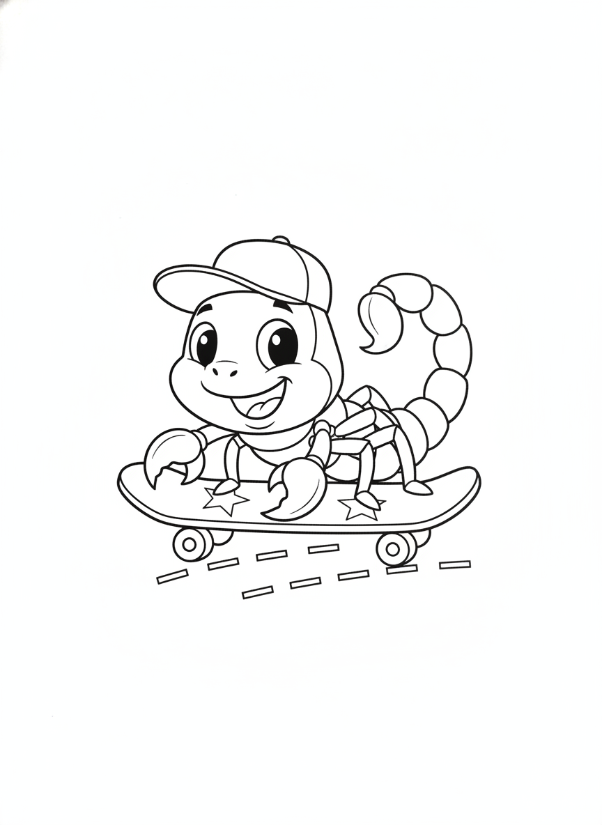 Cheerful Skateboard Scorpion: A Fun Coloring Adventure for Kids