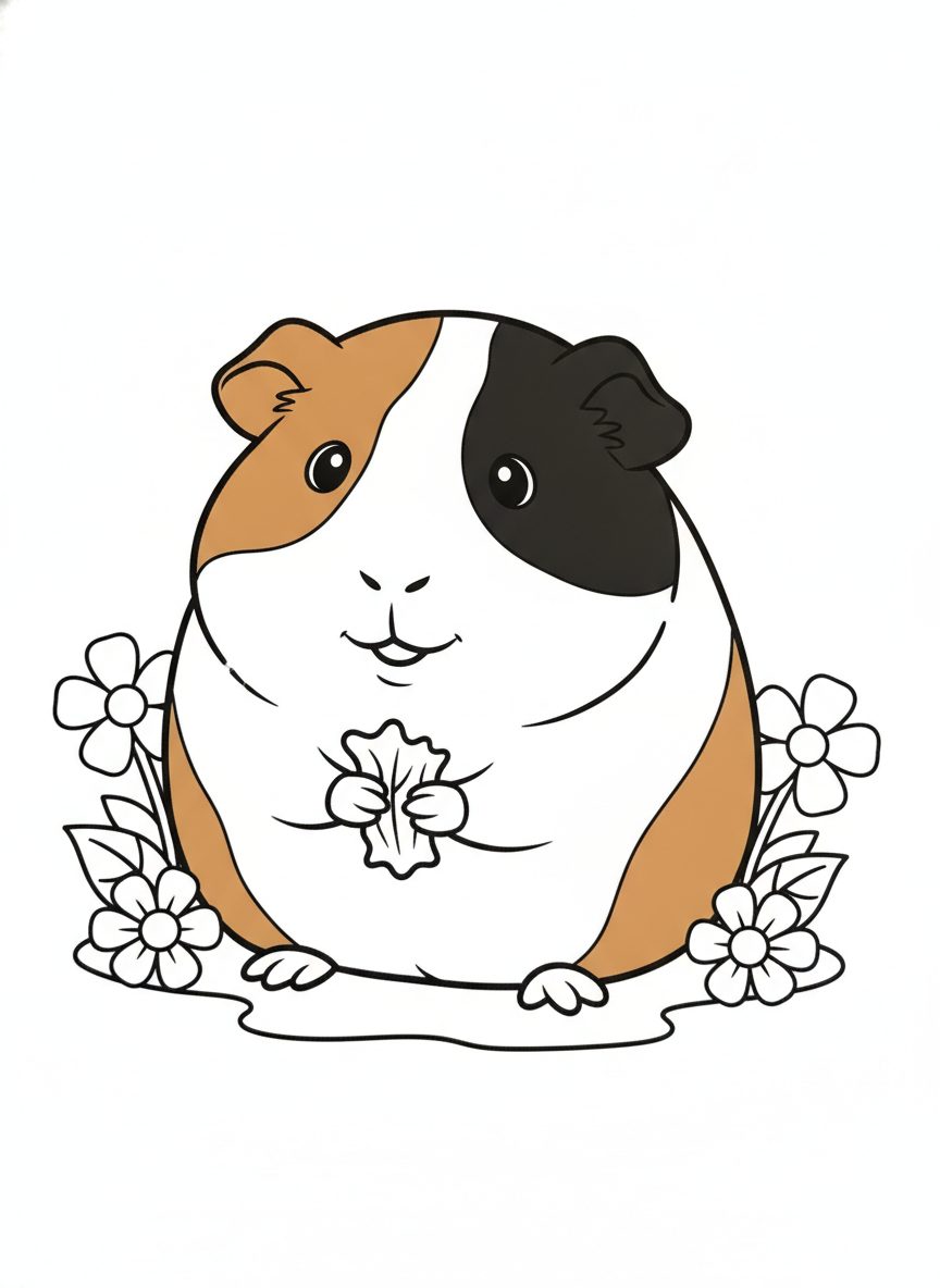 Cheerful Tricolor Guinea Pig Coloring Page