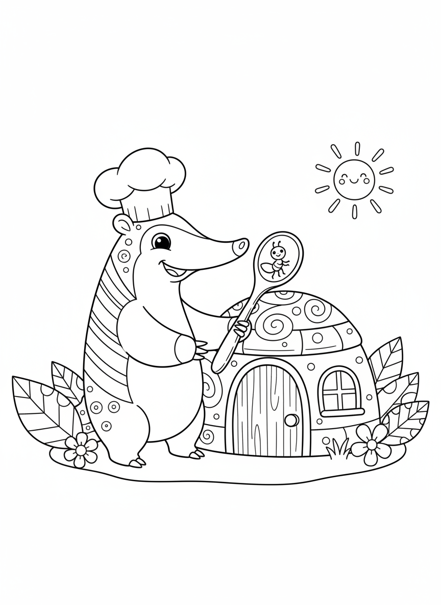 Chef Anteater & Ant Hill Coloring Page