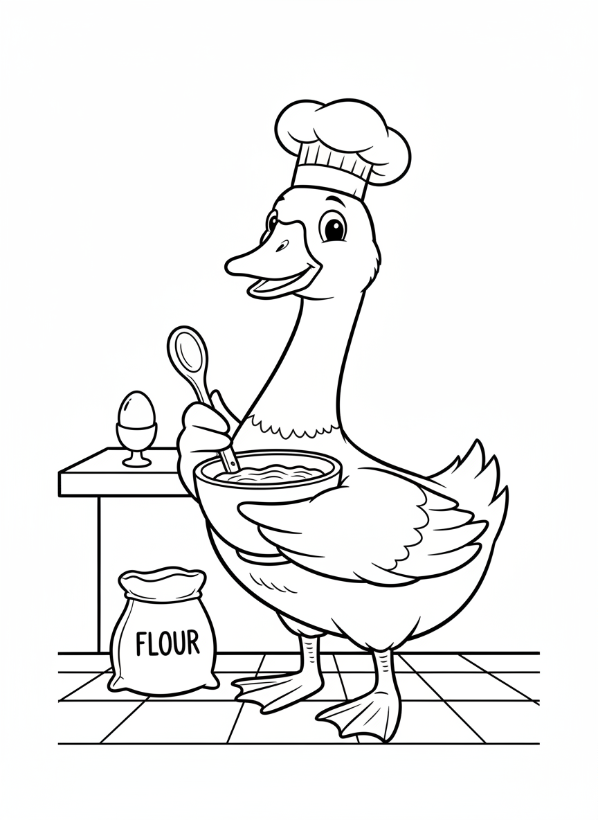 Chef Goose Baking Fun Coloring Page