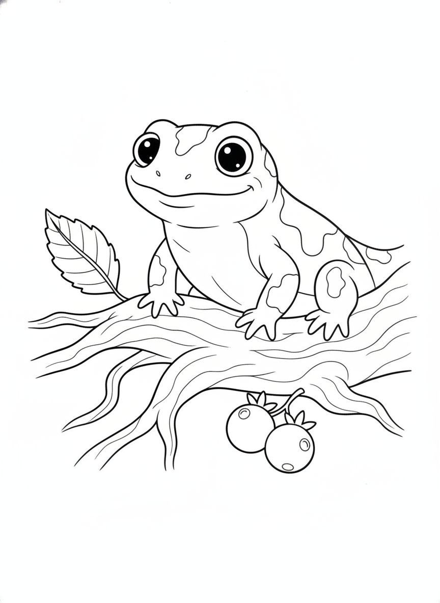 Chubby Cartoon Fire Salamander Coloring Page for Kids
