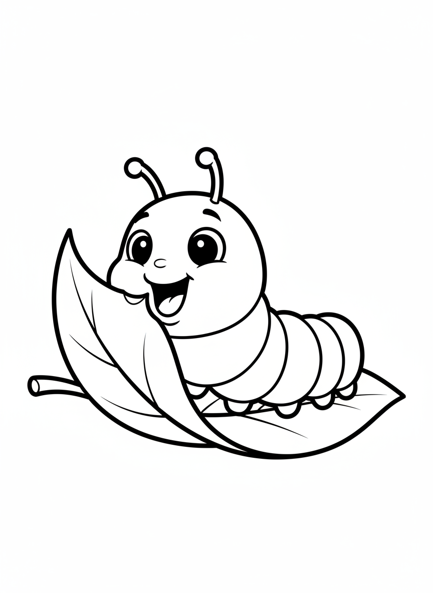 Chunky Caterpillar Munching Heart Leaf Coloring Page