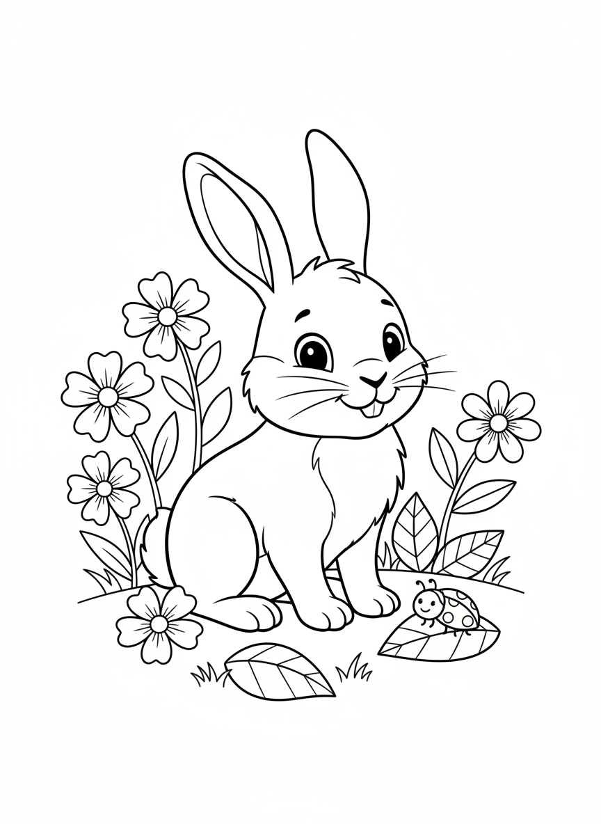 Cozy Rabbit in Forest Clearing Coloring Page