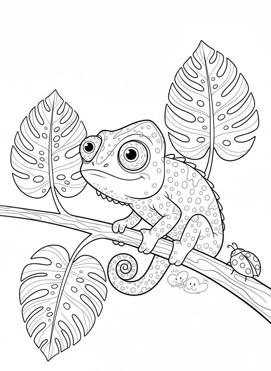 Curious Baby Chameleon Coloring Page