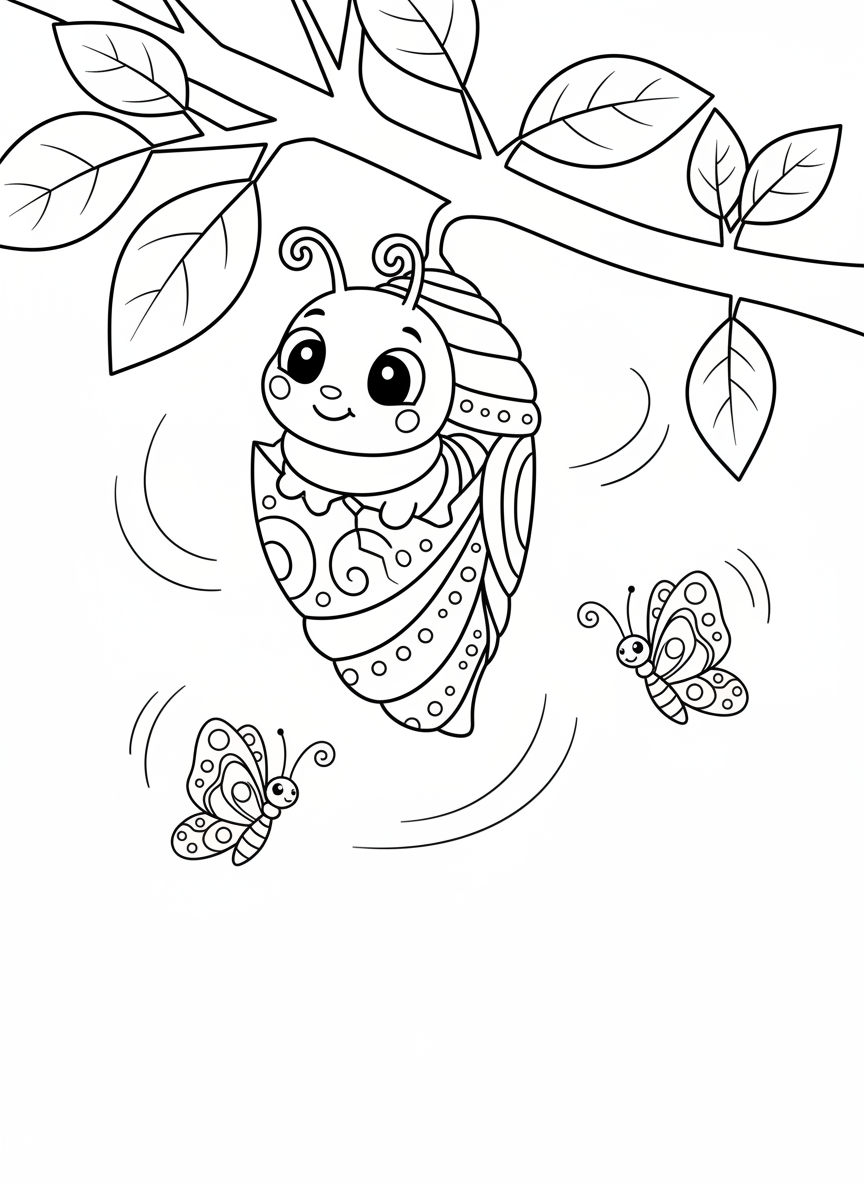 Curious Caterpillar & Butterflies Coloring Page