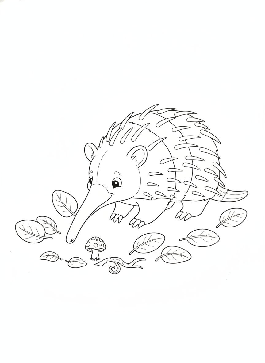Curious Echidna Forest Adventure Coloring Page for Kids