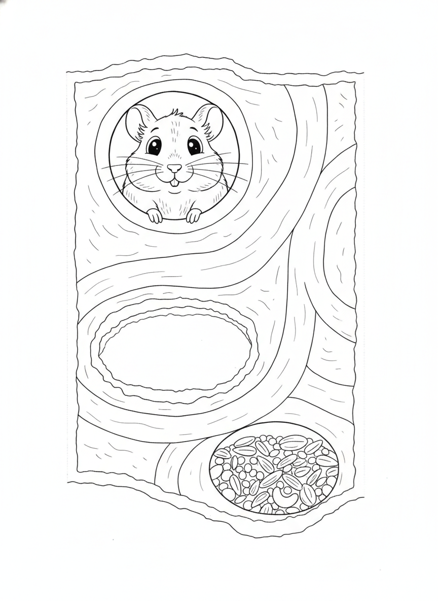 Curious Gerbil's Underground Burrow Adventure Coloring Page
