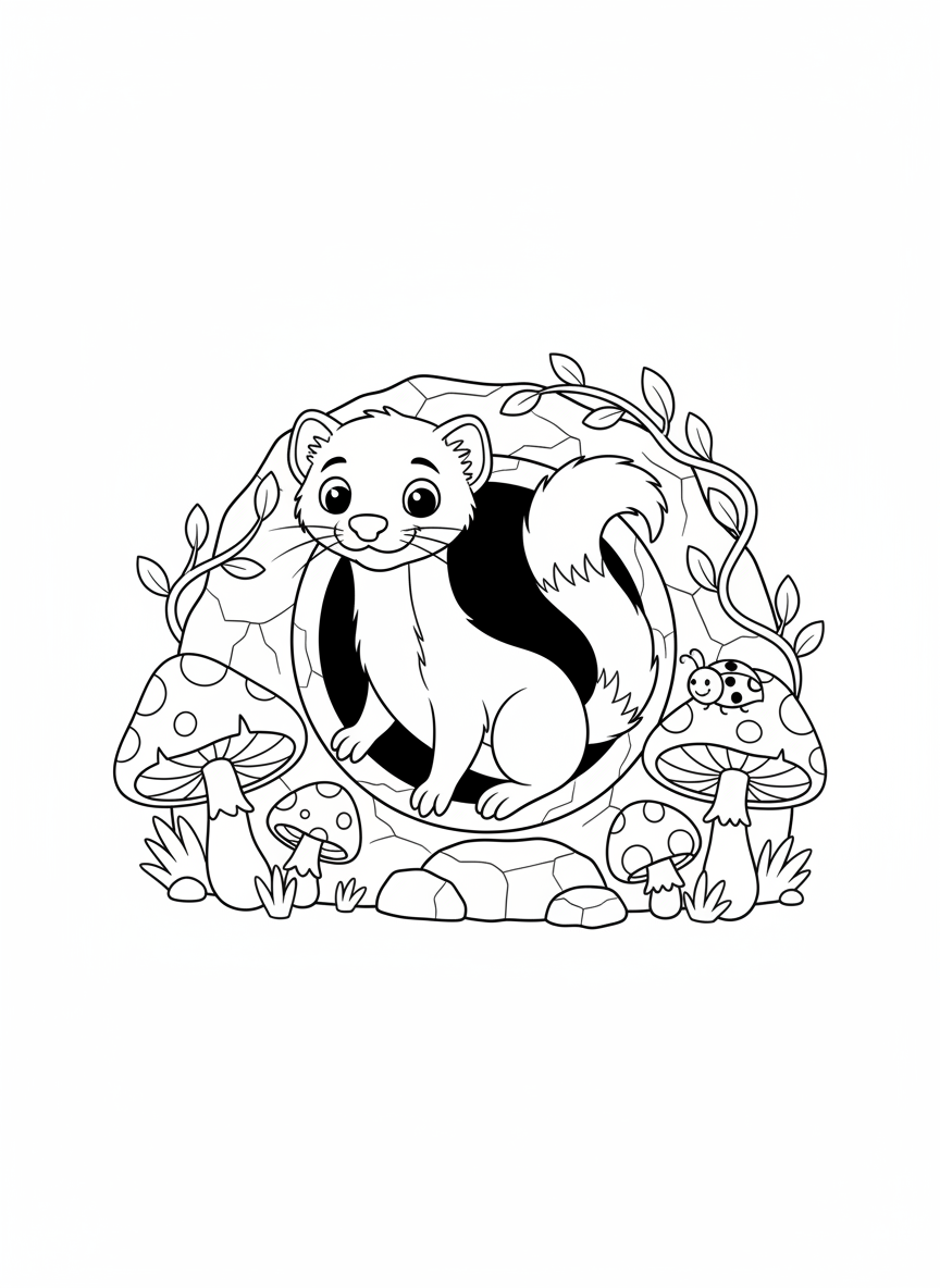 Curious Weasel in Cave Entrance Coloring Page