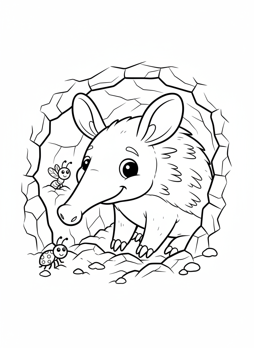 Cute Aardvark Digging Tunnel Coloring Page