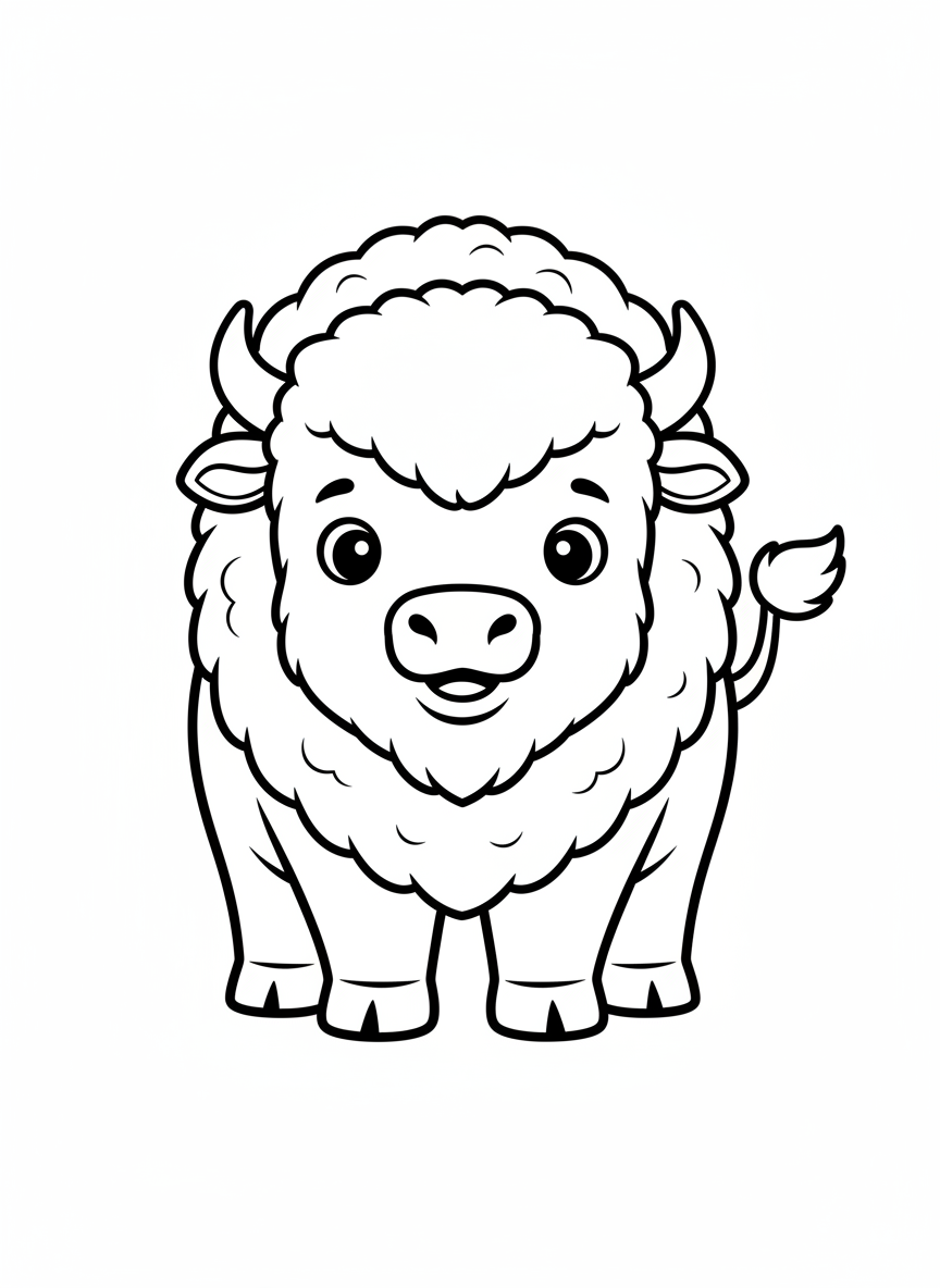 Cute American Bison Coloring Page for Kids