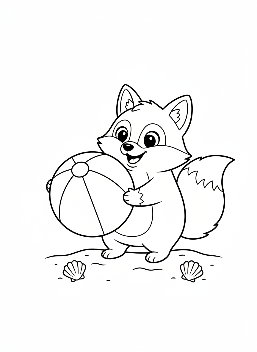 Cute Animal with Beach Ball Coloring Page