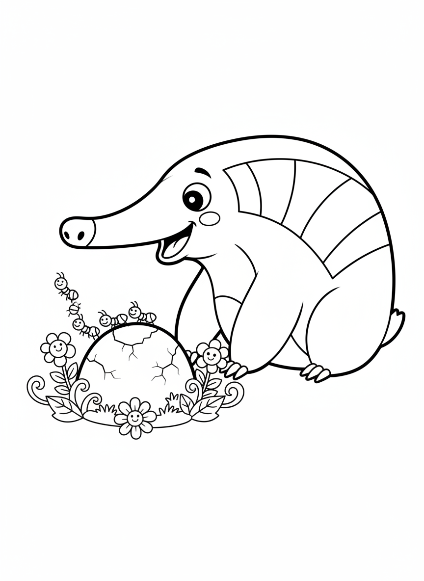 Cute Anteater Eating Ants Coloring Page