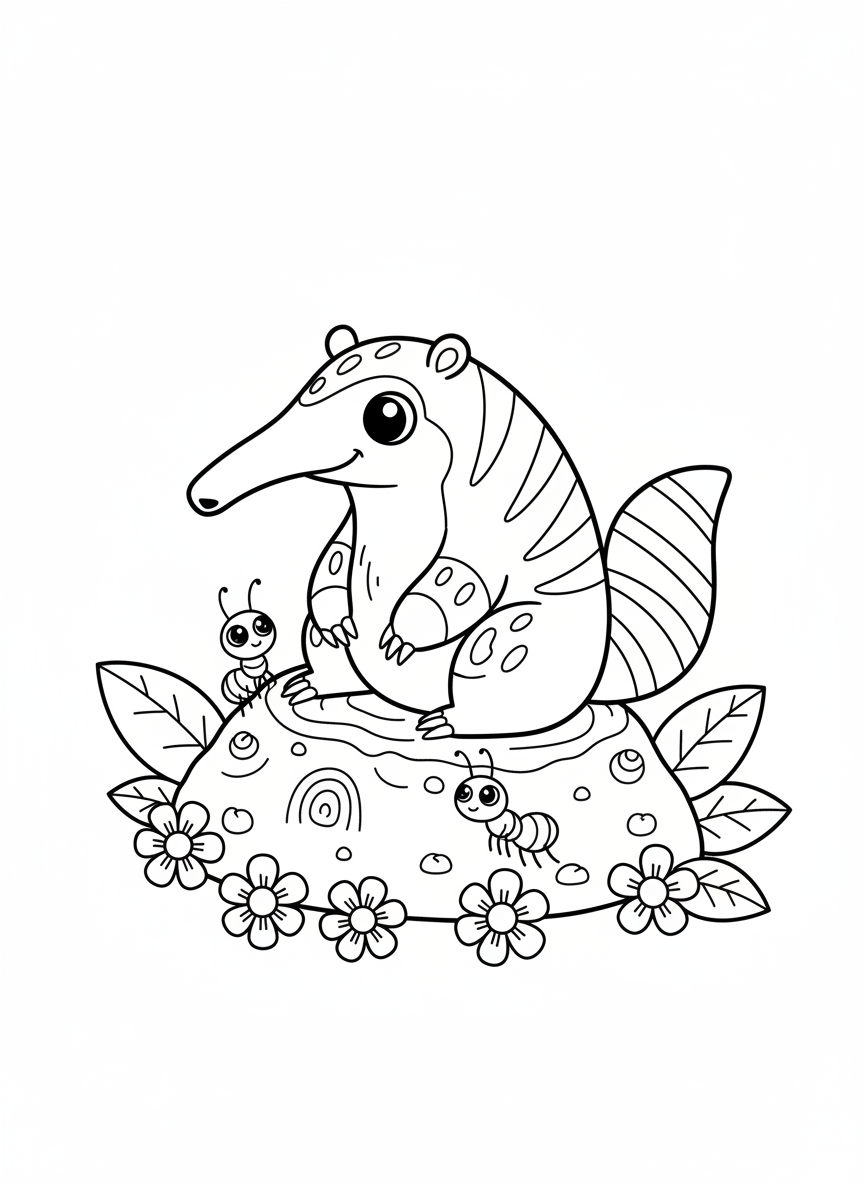 Cute Anteater on Anthill Coloring Page