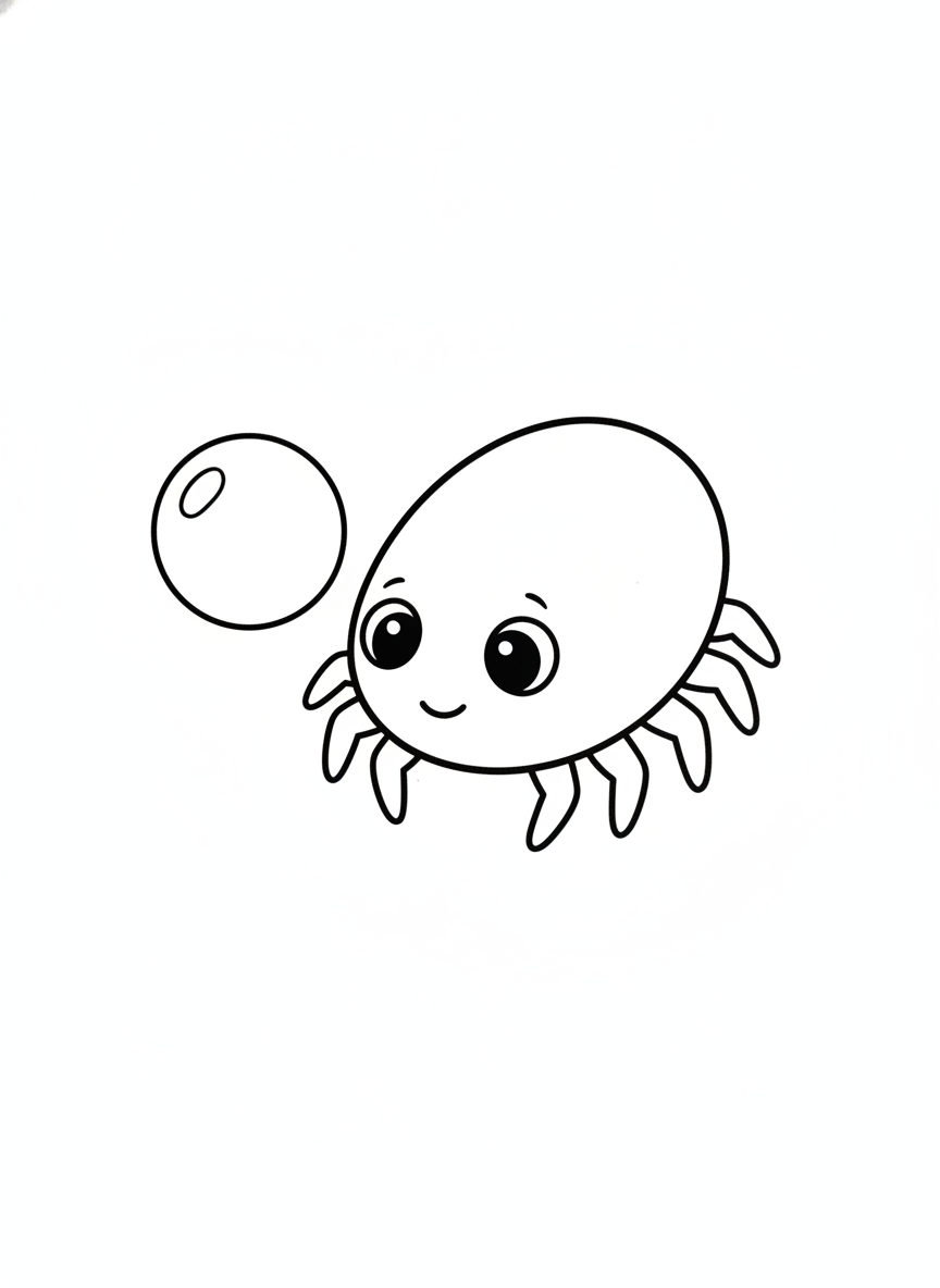 Cute Aquatic Water Mite and Bubble Coloring Page for Kids