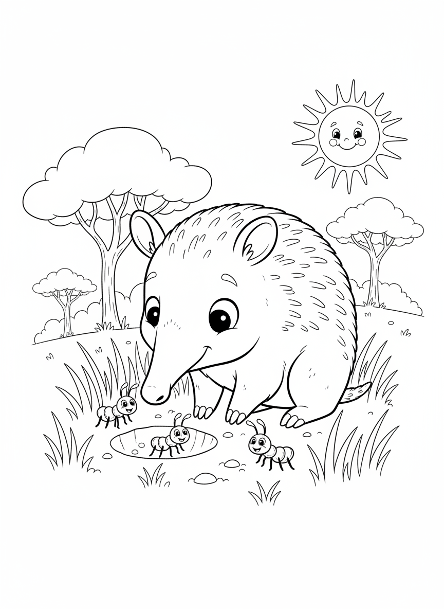 Cute Baby Aardvark Savanna Fun Coloring Page