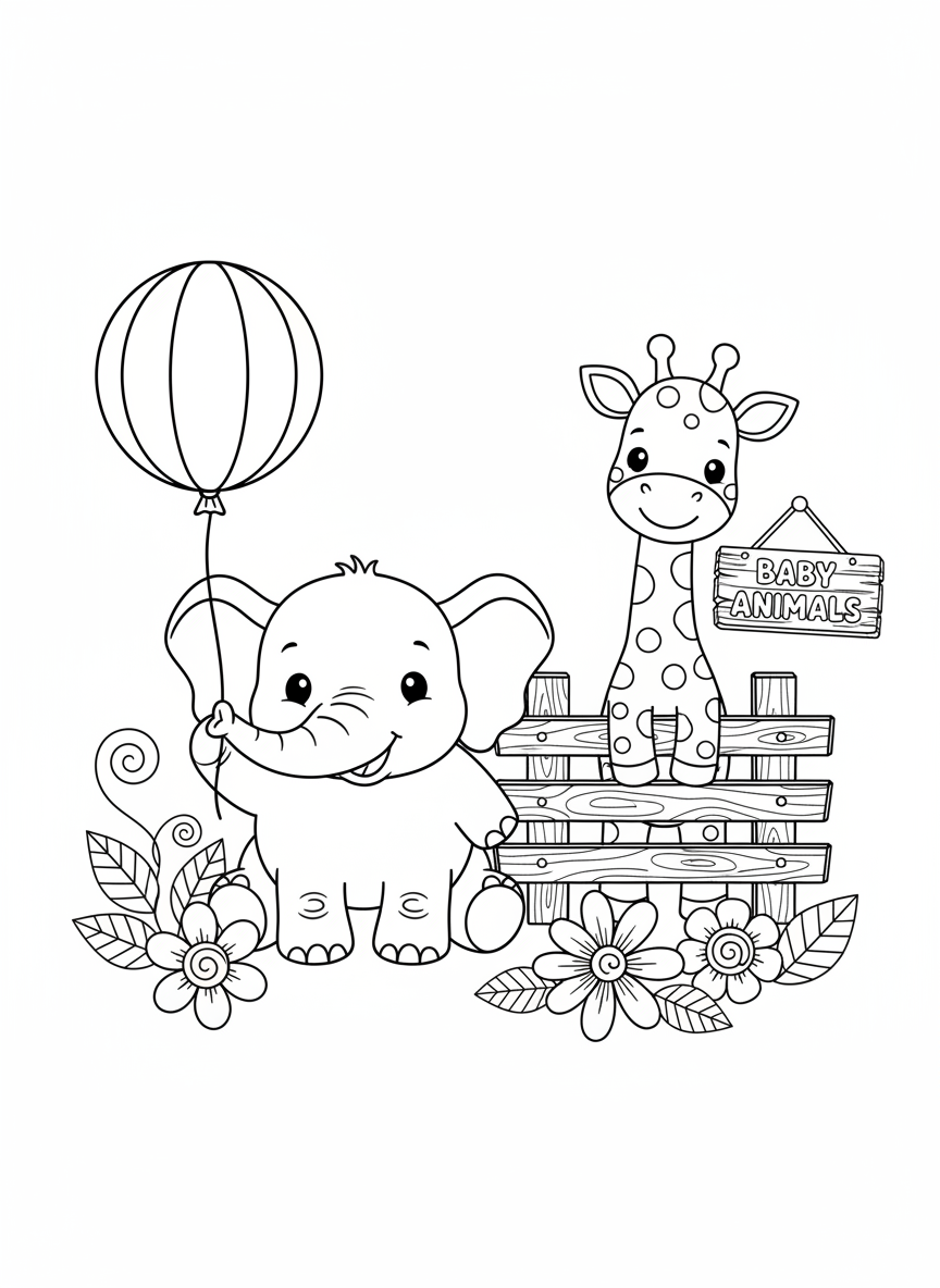 Cute Baby Animals Coloring Page