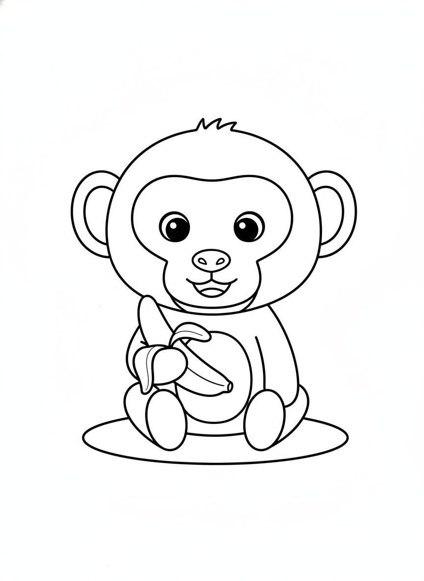 Cute Baby Baboon & Banana Coloring Page for Kids