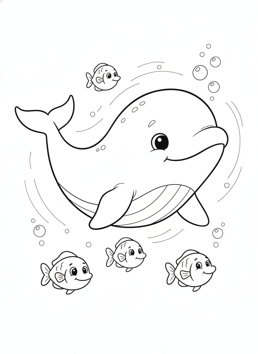 Cute Baby Beluga Whale Underwater Coloring Page for Kids
